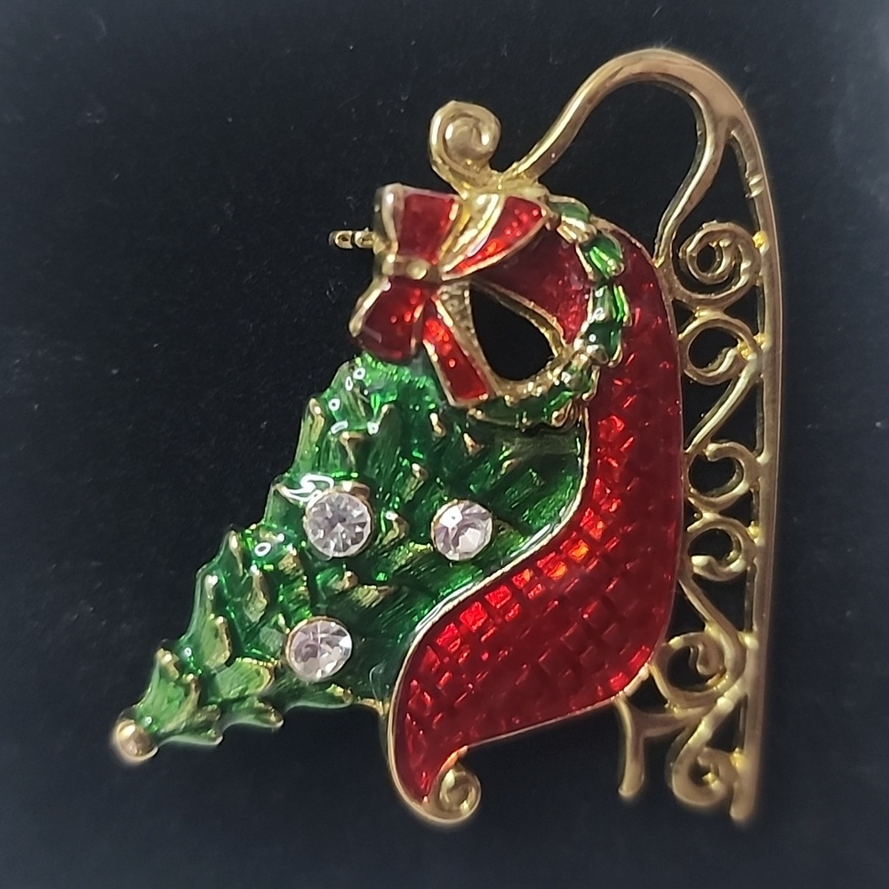 Eisenberg Ice Santa Sleigh Christmas Tree Brooch Pin Signed